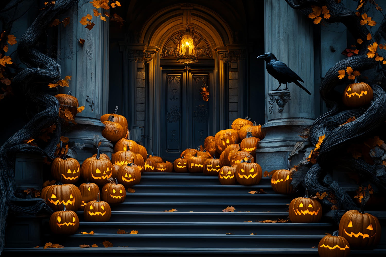 Garagentor Halloween Foto Hintergrund Kürbistreppen Parade Hintergrundkulisse LXX58-45