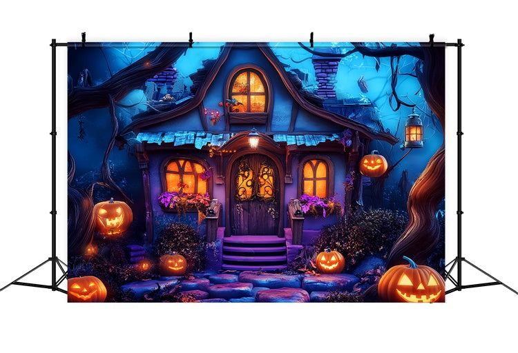 Halloween Hintergrundkulissen Verzaubertes Hexenhäuschen Foto Hintergrund LXX58-46