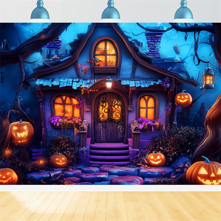 Halloween Hintergrundkulissen Verzaubertes Hexenhäuschen Foto Hintergrund LXX58-46