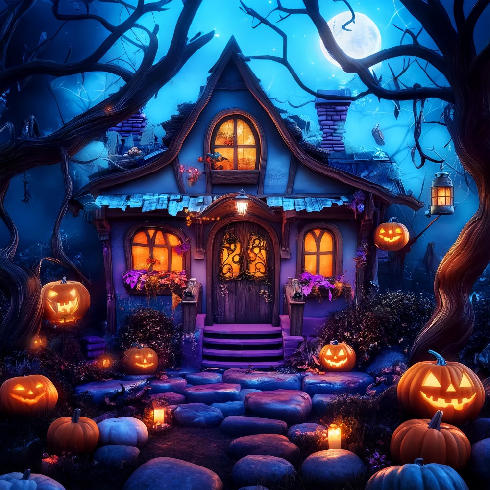 Halloween Hintergrundkulissen Verzaubertes Hexenhäuschen Foto Hintergrund LXX58-46