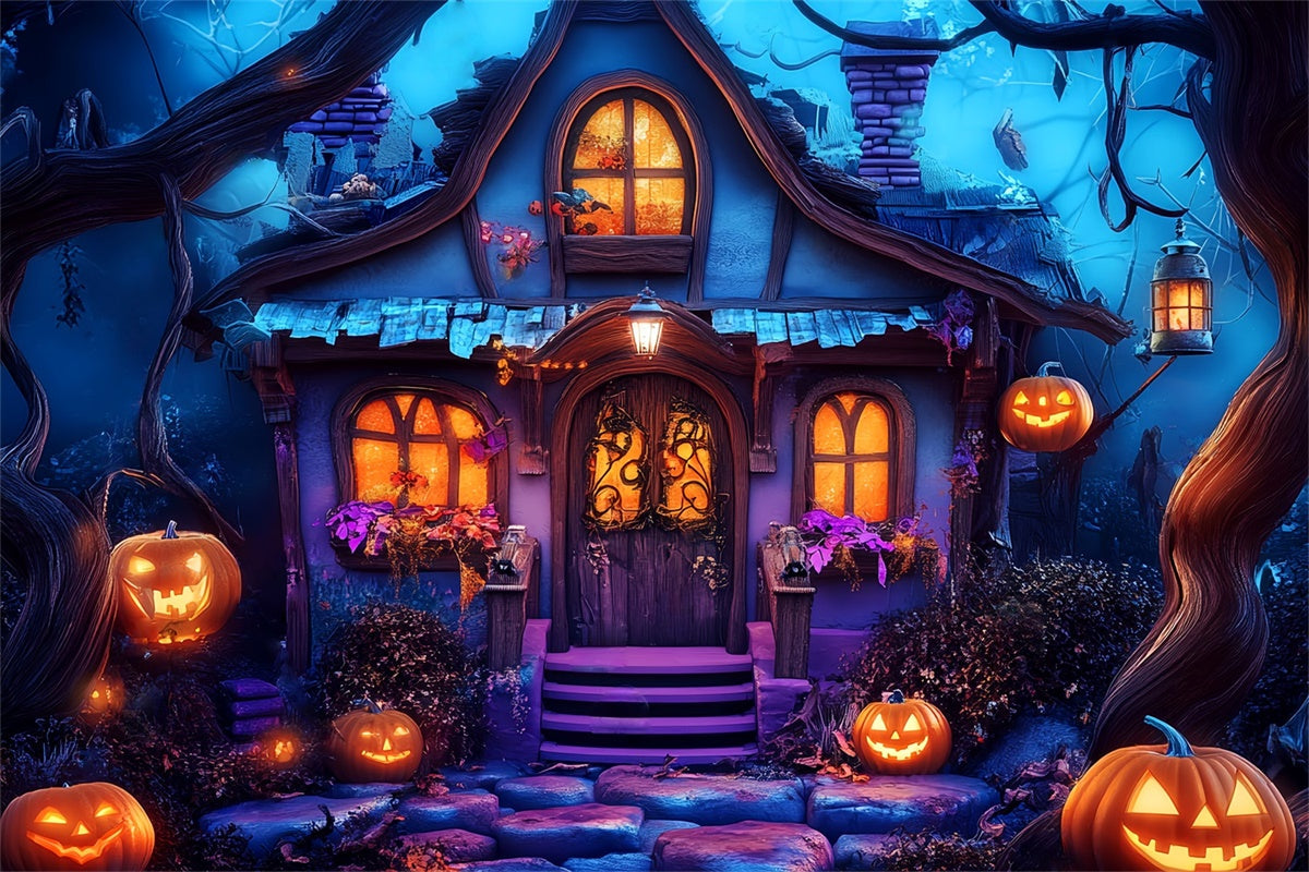 Halloween Hintergrundkulissen Verzaubertes Hexenhäuschen Foto Hintergrund LXX58-46