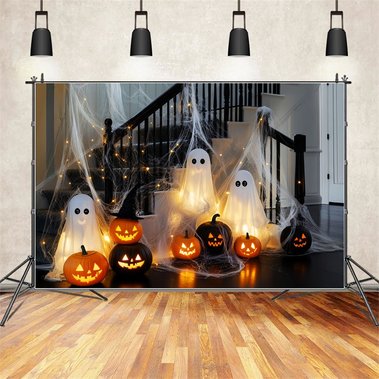 Gruselige Halloween-Hintergründe Glühender Geist Treppe Foto Hintergrund LXX58-5
