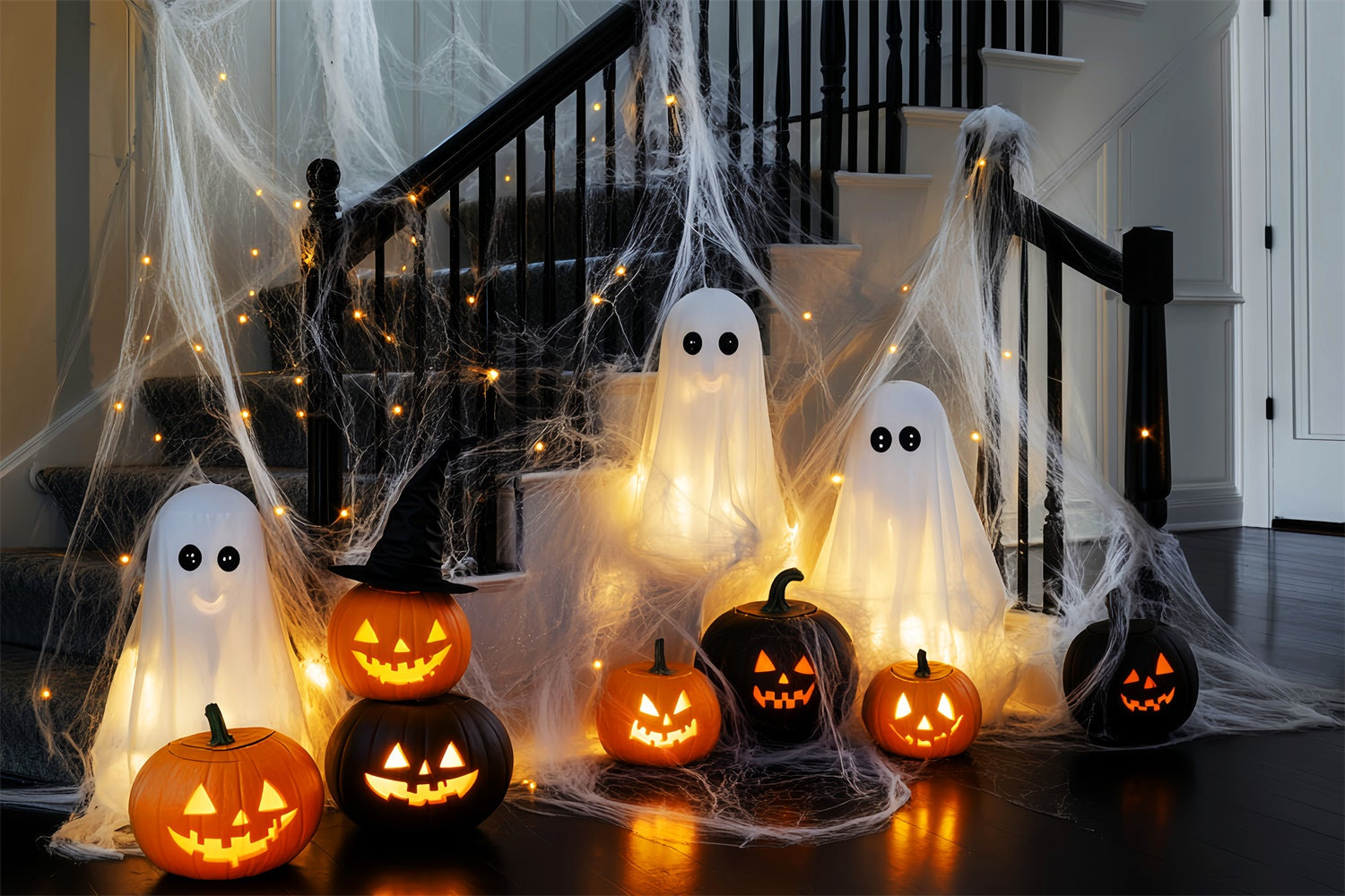 Gruselige Halloween-Hintergründe Glühender Geist Treppe Foto Hintergrund LXX58-5