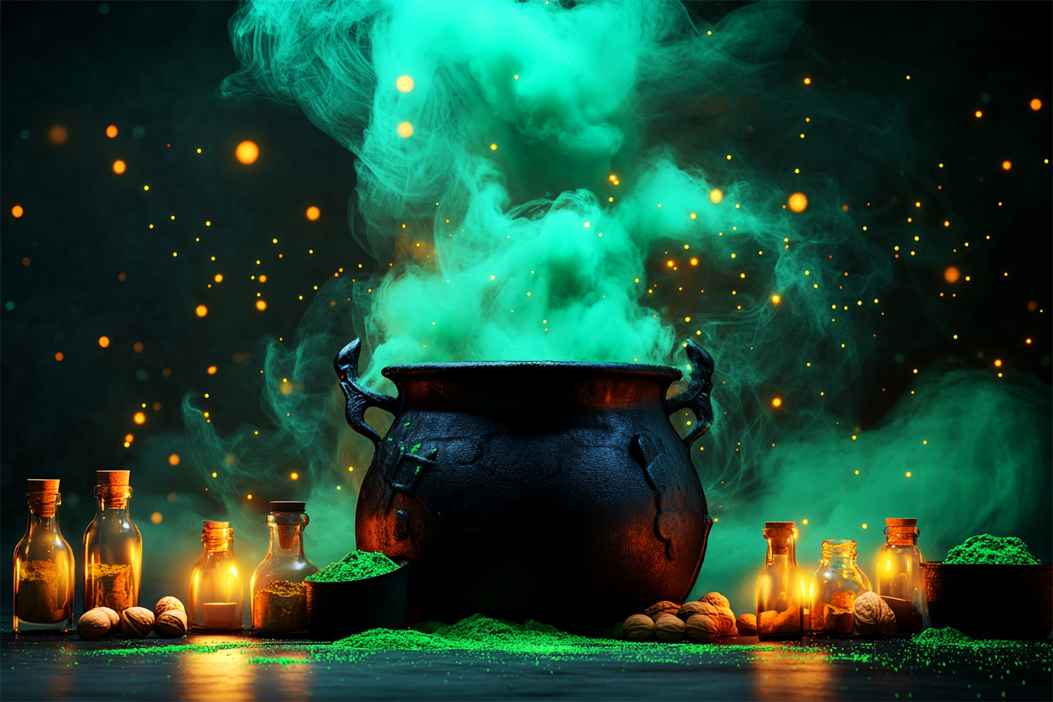 Halloween Fotohintergrund Nebelhexe Kessel Hintergrund LXX58-6