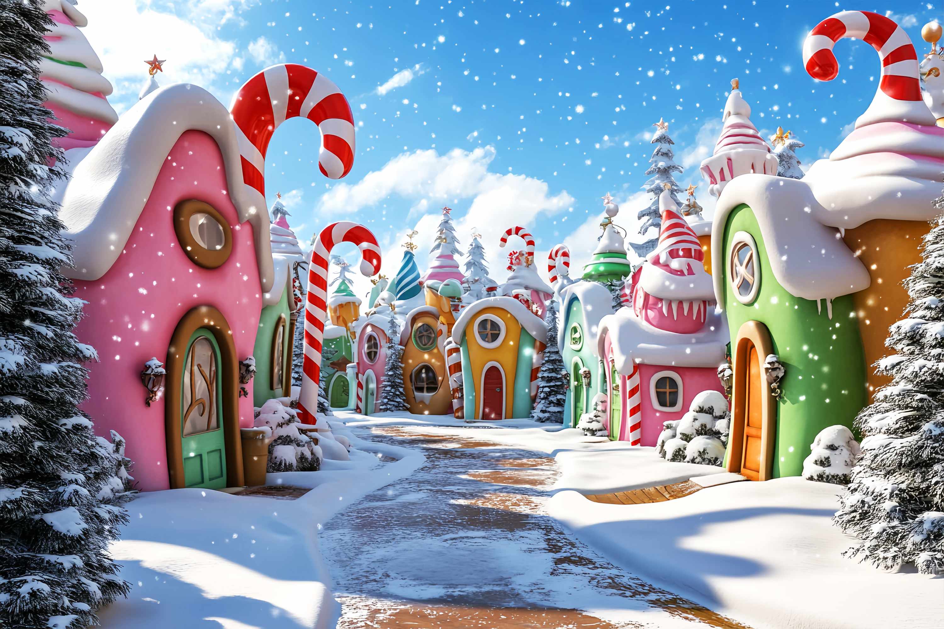 Weihnachtsdorf Hintergrundkulisse Whoville Zuckerstangen Dorf Weihnachts Fotokulissen LXX58-92