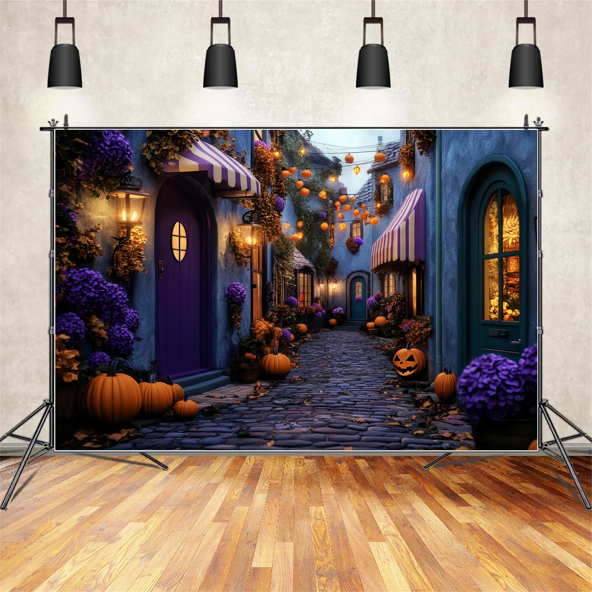 Farbiger Fotohintergrund Spukdorf Kürbisallee Halloween-Fotohintergrund LXX59-101