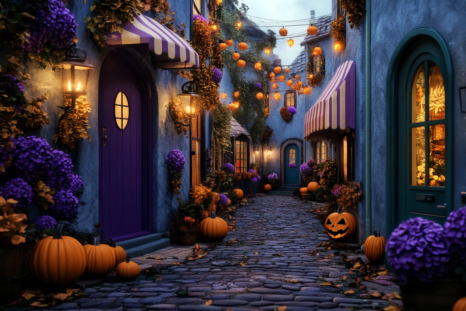 Farbiger Fotohintergrund Spukdorf Kürbisallee Halloween-Fotohintergrund LXX59-101