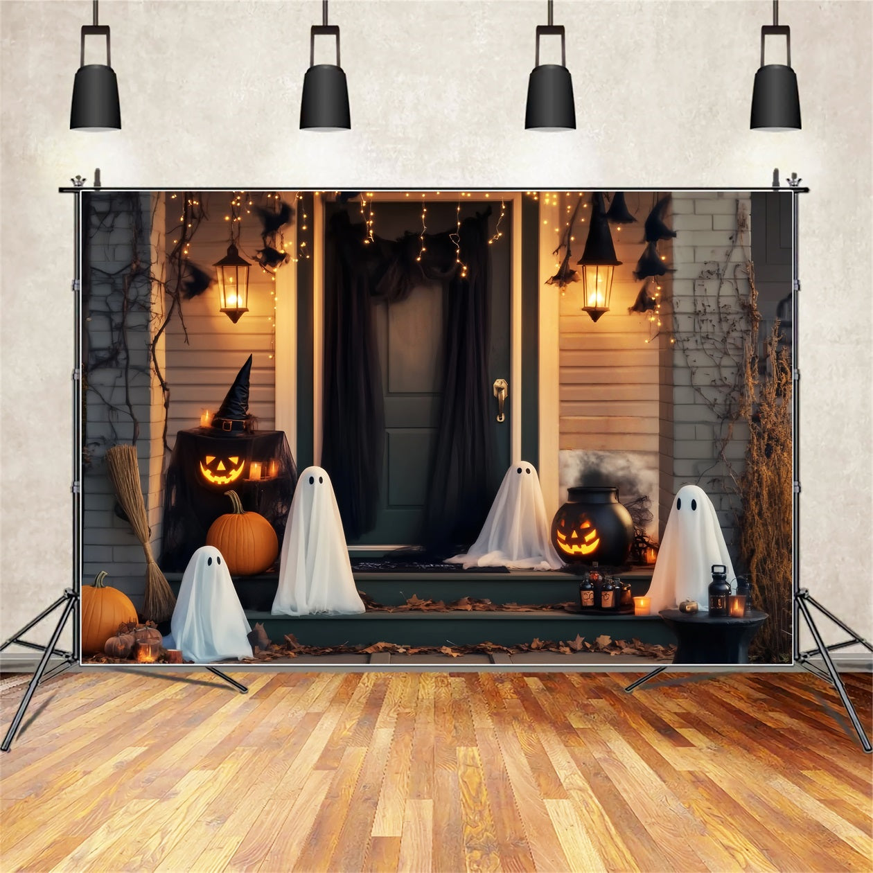 Geister Fotohintergrund Geisterlaternen Veranda Versammlung Halloween-Fotografie-Hintergründe LXX59-104
