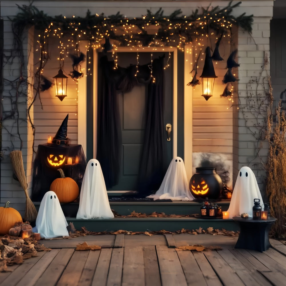 Geister Fotohintergrund Geisterlaternen Veranda Versammlung Halloween-Fotografie-Hintergründe LXX59-104