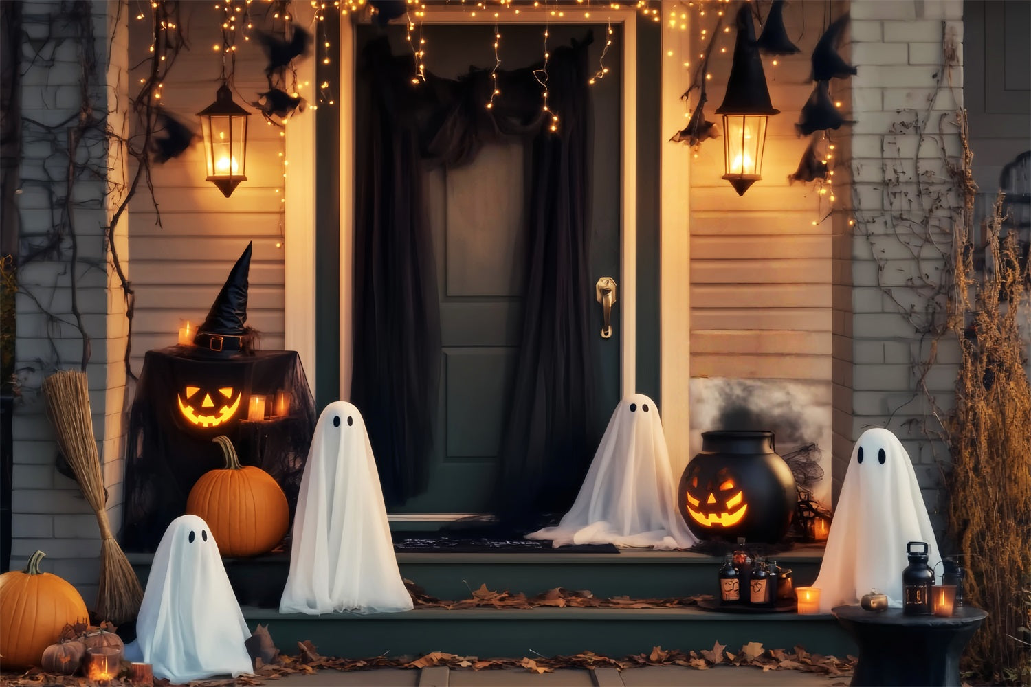 Geister Fotohintergrund Geisterlaternen Veranda Versammlung Halloween-Fotografie-Hintergründe LXX59-104