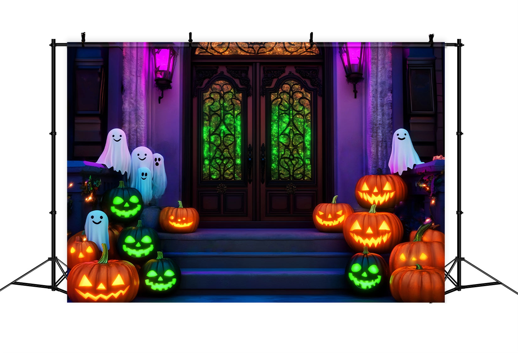 Halloween Geister Fotohintergrund Neon Geisterkürbis Treppe Halloween-Hintergründe LXX59-106