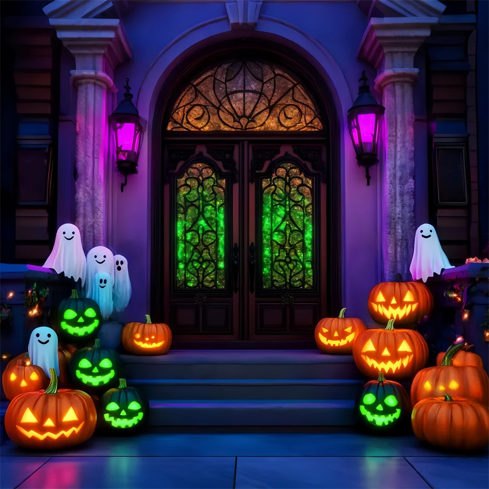 Halloween Geister Fotohintergrund Neon Geisterkürbis Treppe Halloween-Hintergründe LXX59-106