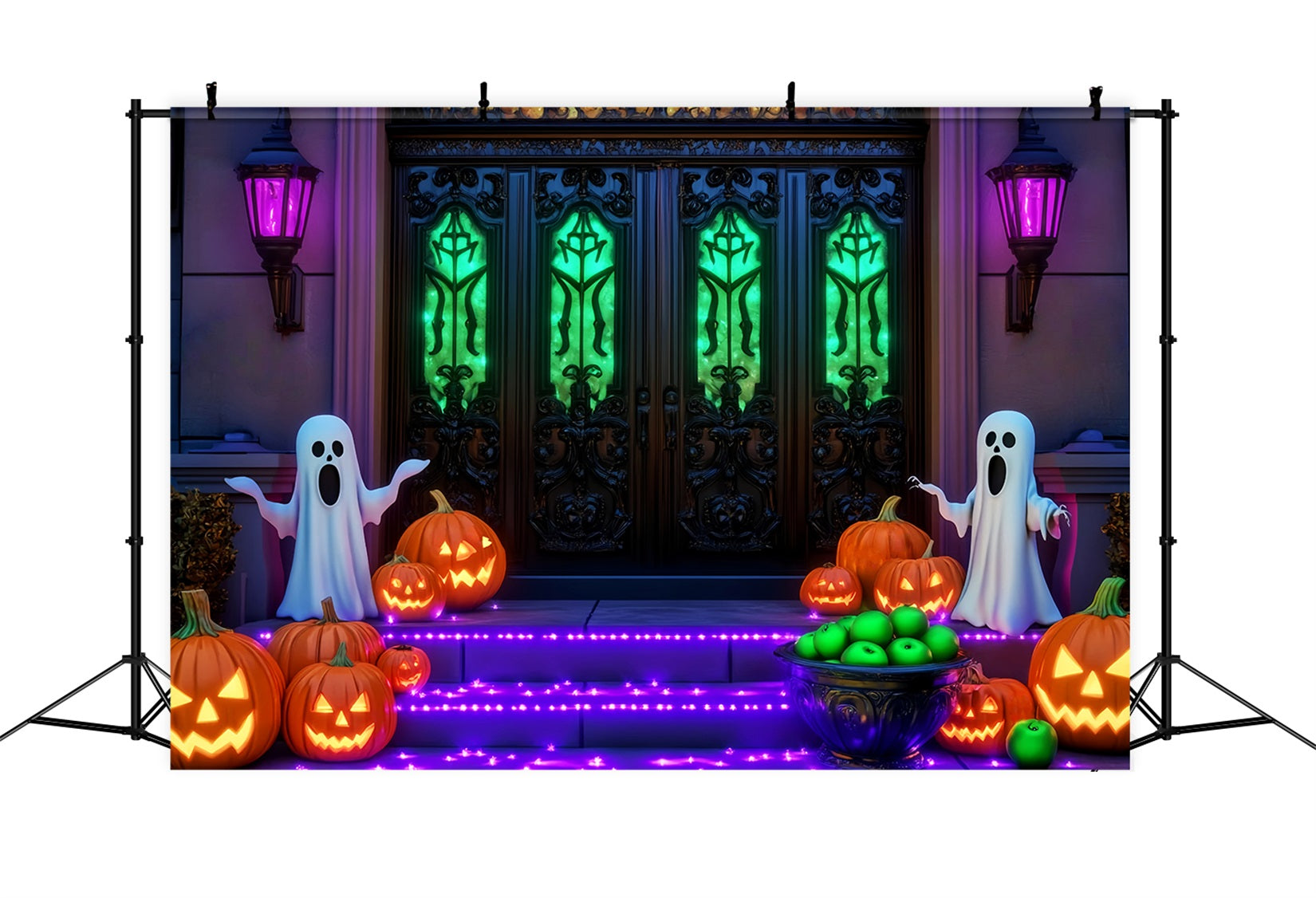 Geister Fotohintergrund Leuchtender Geisterkürbis Weg Halloween-Fotohintergrund LXX59-107
