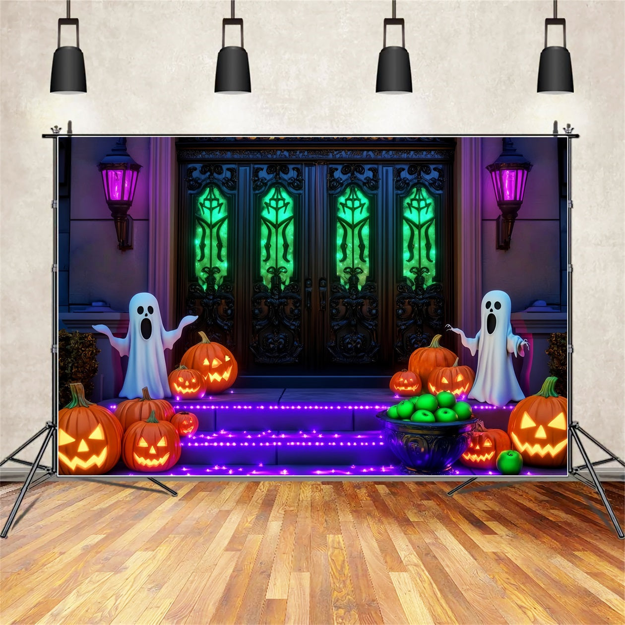 Geister Fotohintergrund Leuchtender Geisterkürbis Weg Halloween-Fotohintergrund LXX59-107