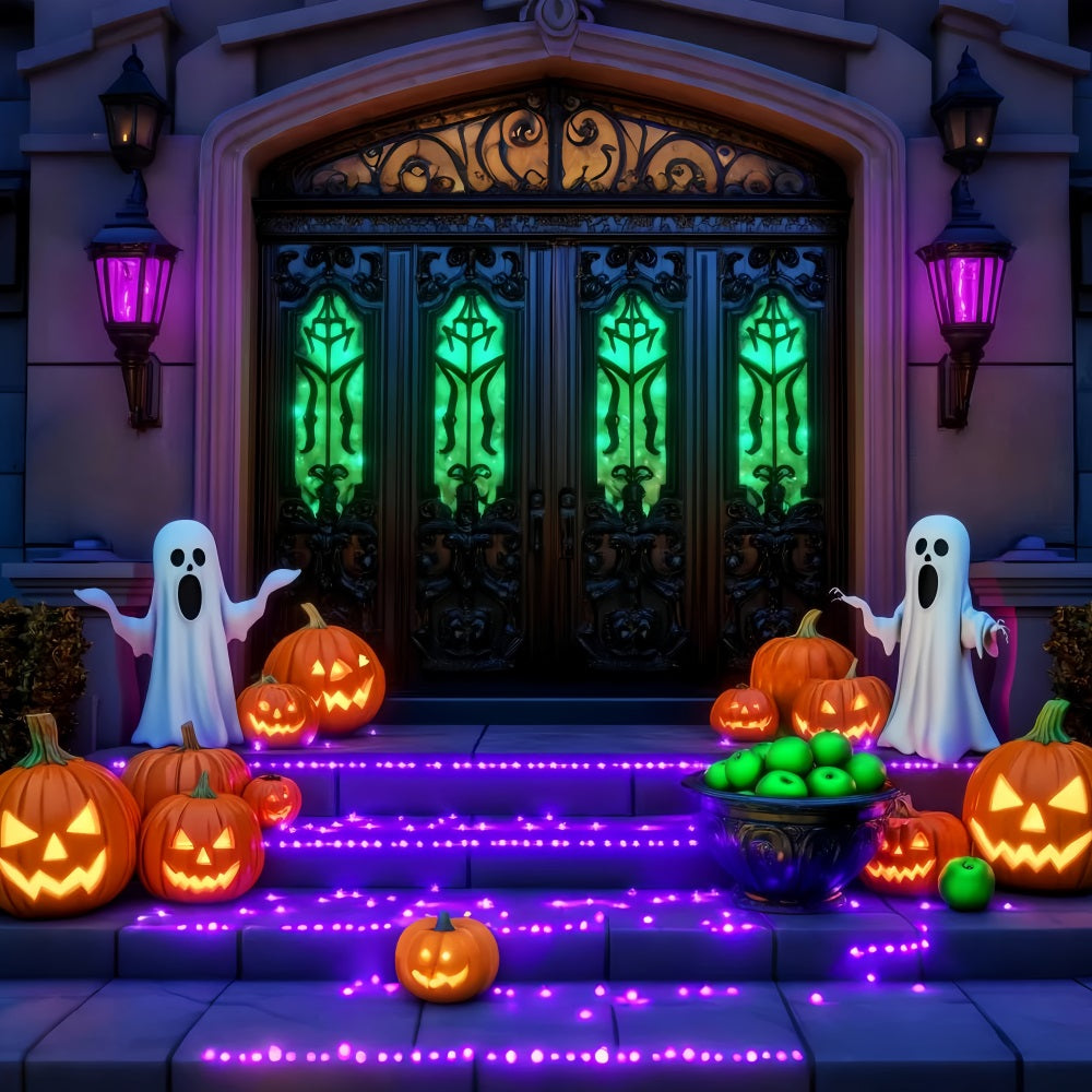 Geister Fotohintergrund Leuchtender Geisterkürbis Weg Halloween-Fotohintergrund LXX59-107