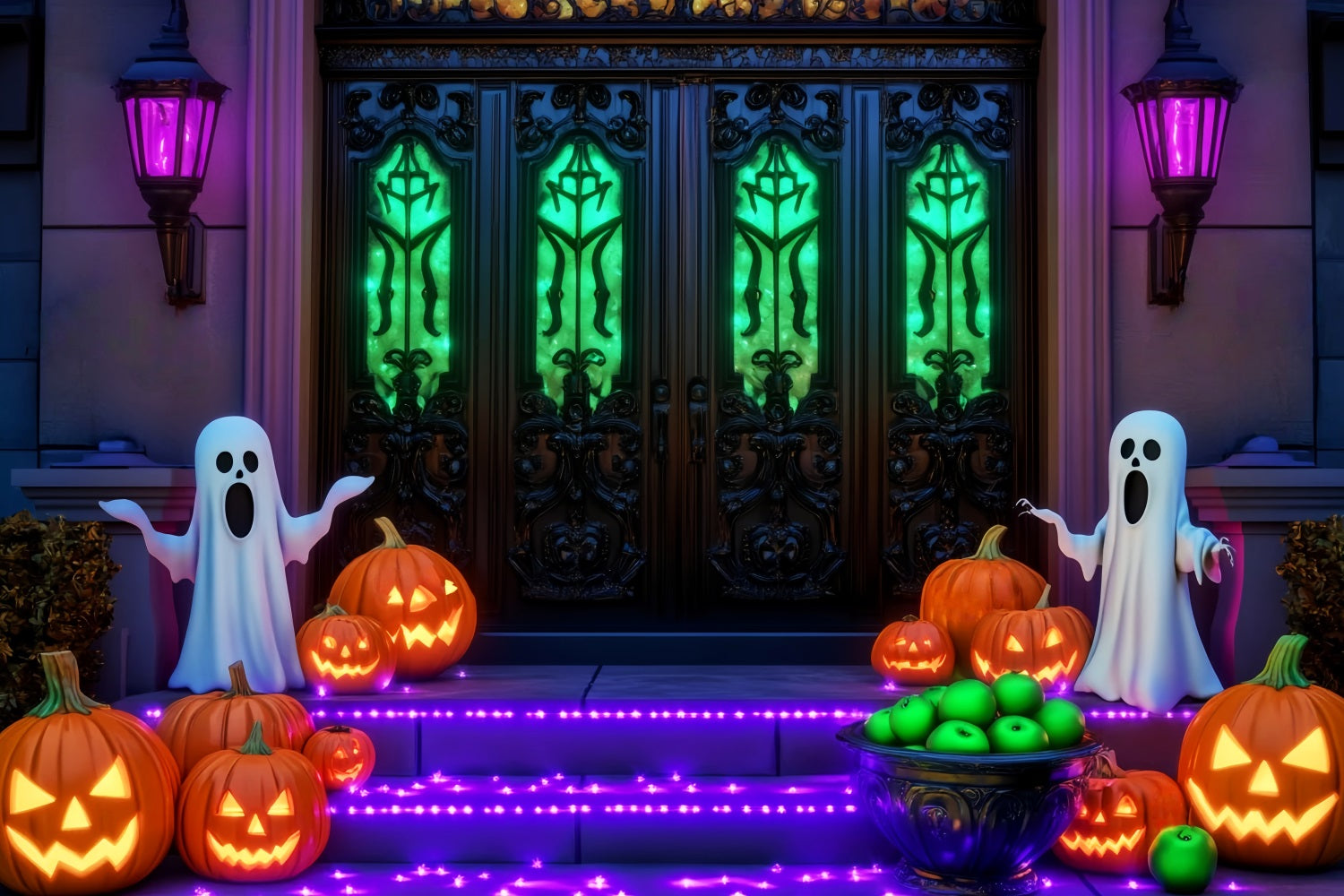 Geister Fotohintergrund Leuchtender Geisterkürbis Weg Halloween-Fotohintergrund LXX59-107