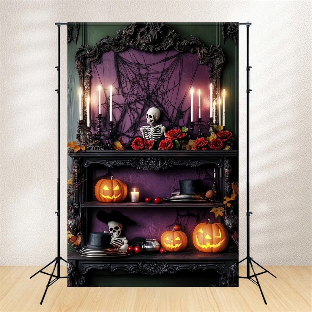 Spukwald Fotohintergrund Lila Rosen Skelettregal Halloween-Fotohintergrund LXX59-114