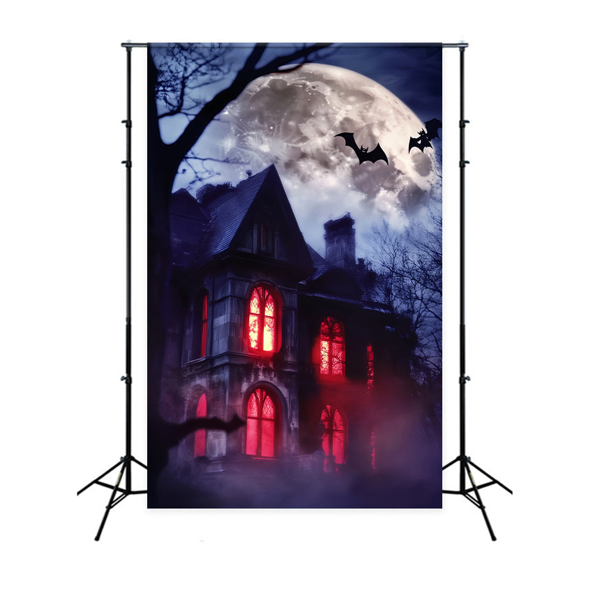 Spukwald Fotohintergrund Spukvilla Rote Fenster Halloween Fotohintergrund LXX59-115