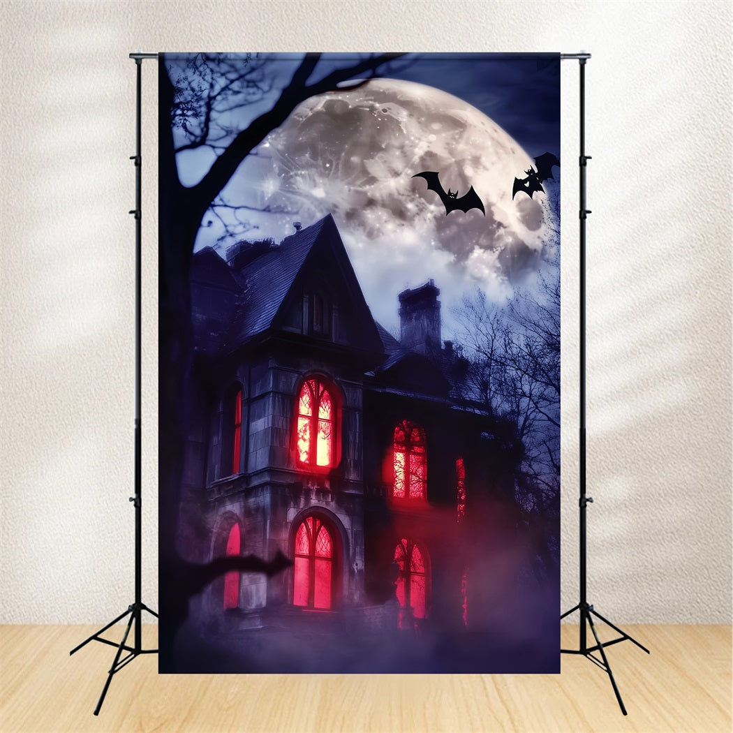 Spukwald Fotohintergrund Spukvilla Rote Fenster Halloween Fotohintergrund LXX59-115