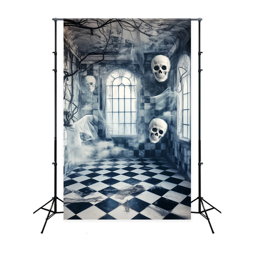 Spukwald Fotohintergrund Schwebende Schädel Korridor Gruseliger Halloween Fotohintergrund LXX59-116