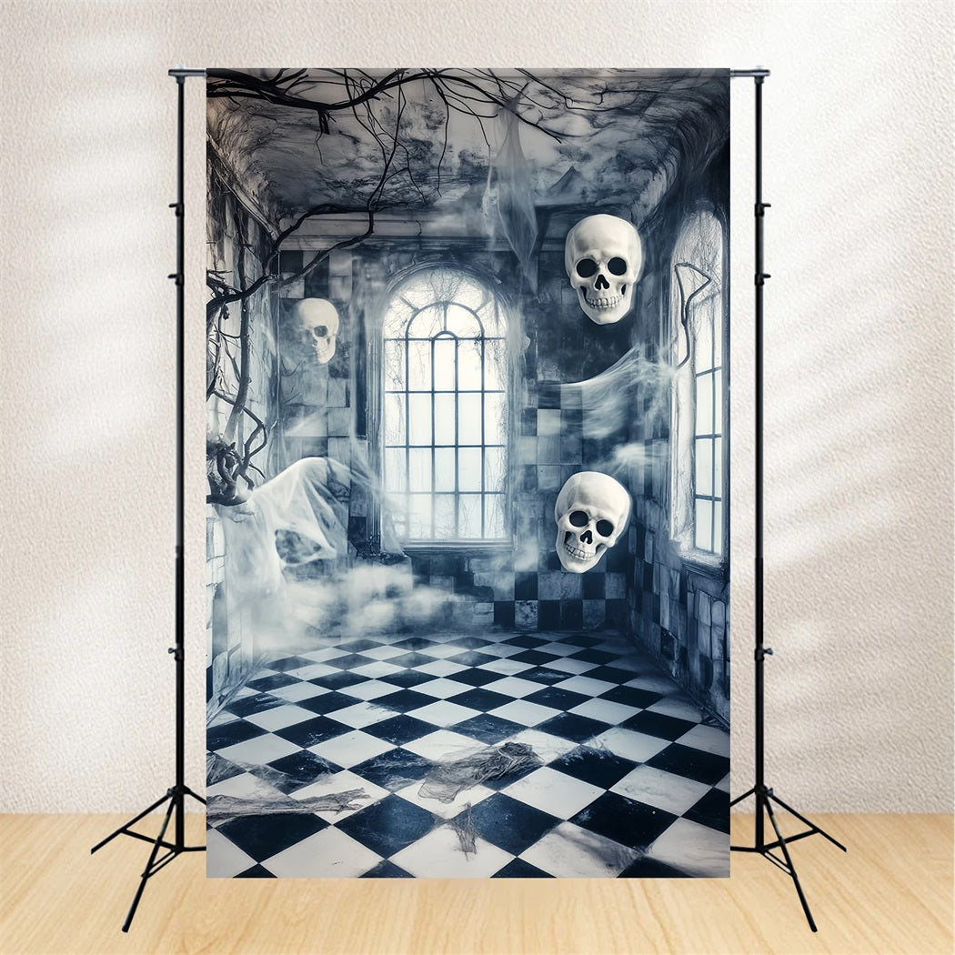 Spukwald Fotohintergrund Schwebende Schädel Korridor Gruseliger Halloween Fotohintergrund LXX59-116