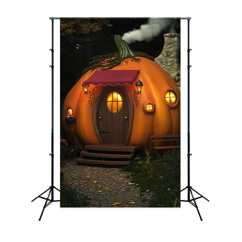 Spukwald Fotohintergrund Kürbishäuschen Laternenhaus Halloween Fotohintergrundideen LXX59-120