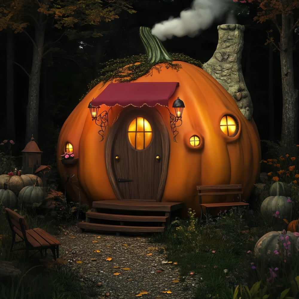 Spukwald Fotohintergrund Kürbishäuschen Laternenhaus Halloween Fotohintergrundideen LXX59-120