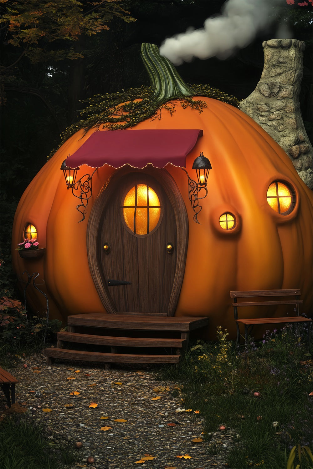 Spukwald Fotohintergrund Kürbishäuschen Laternenhaus Halloween Fotohintergrundideen LXX59-120