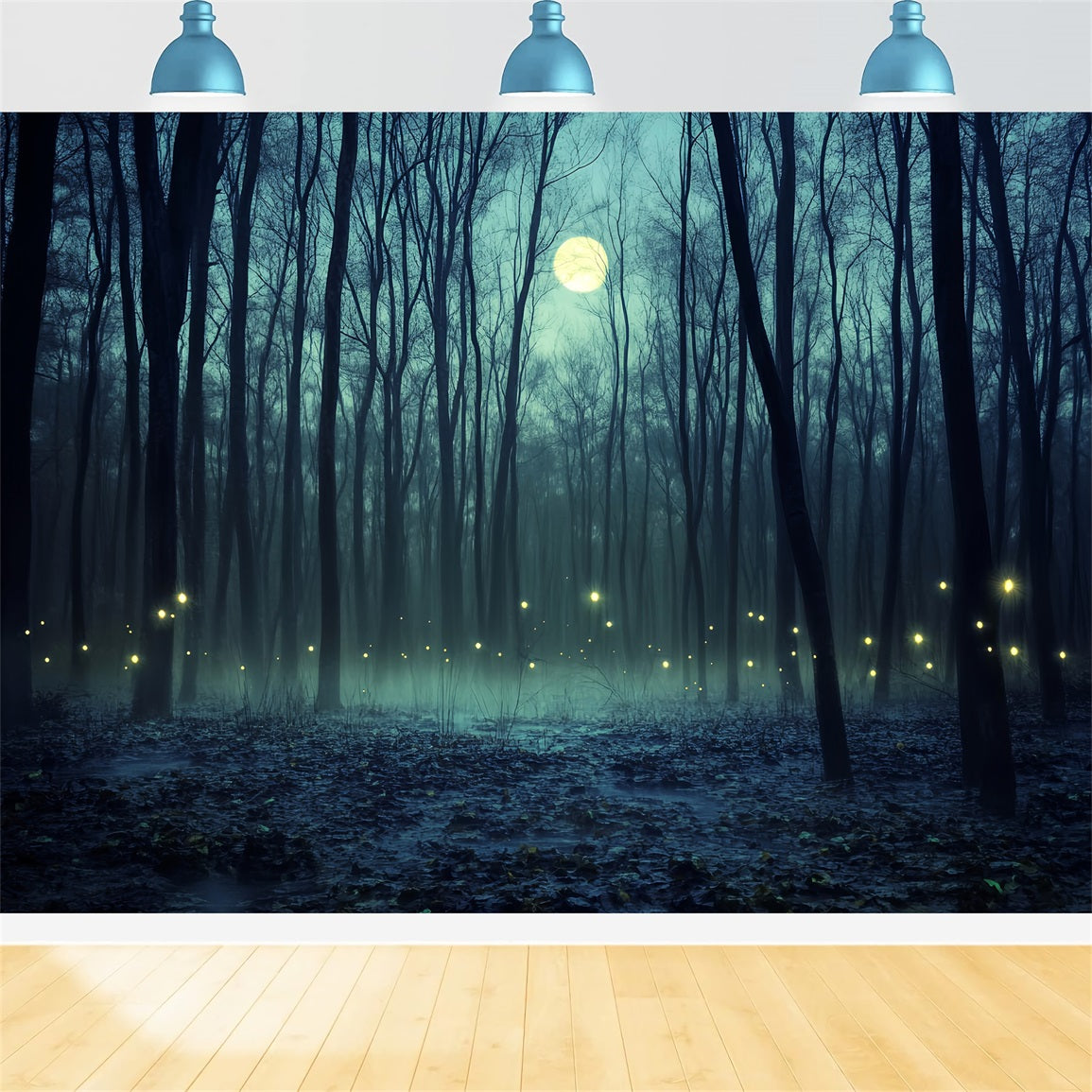 Spukwald Fotohintergrund Mondbeschienener Wald Glühwürmchenglühen Halloween-Fotohintergründe LXX59-121