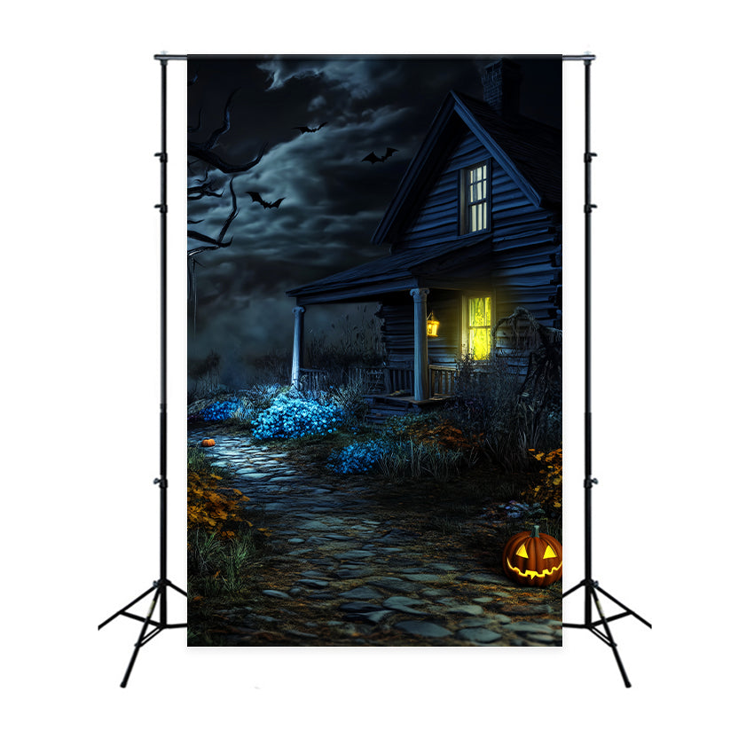 Spukwald Fotohintergrund Gruselige Hütte Kürbisweg Halloween-FotokabinenFotohintergrund LXX59-122