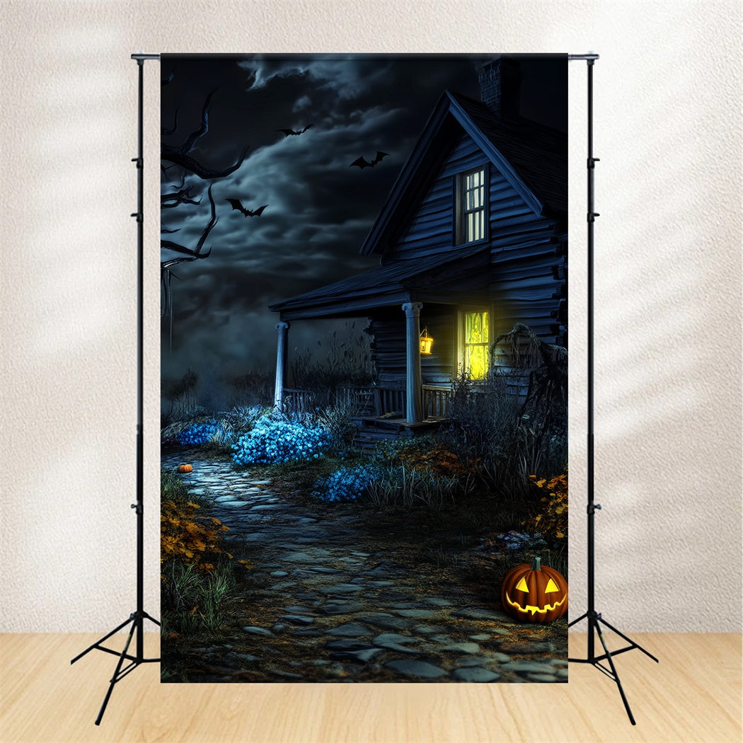 Spukwald Fotohintergrund Gruselige Hütte Kürbisweg Halloween-FotokabinenFotohintergrund LXX59-122