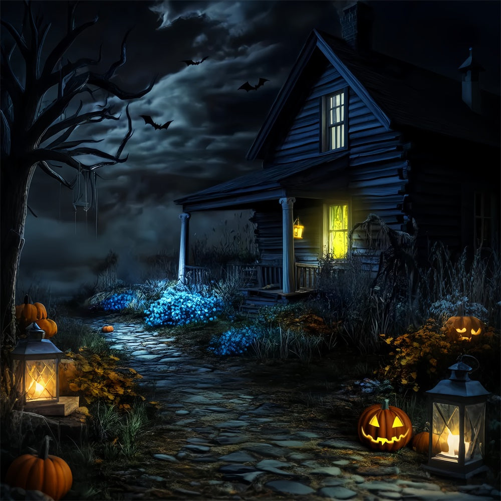 Spukwald Fotohintergrund Gruselige Hütte Kürbisweg Halloween-FotokabinenFotohintergrund LXX59-122