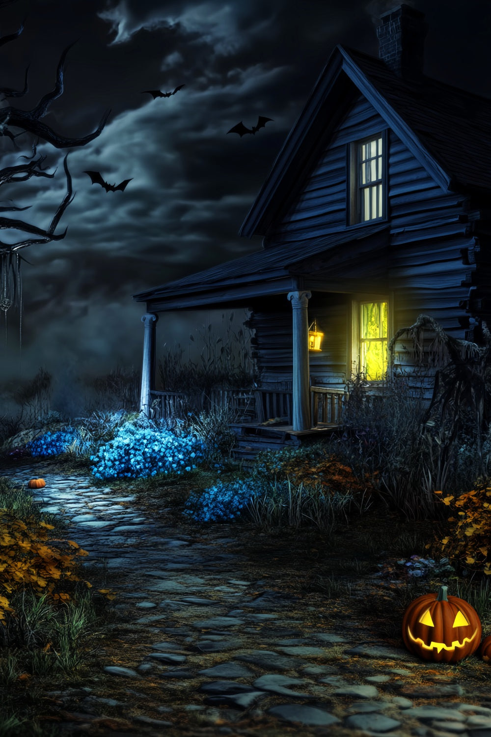 Spukwald Fotohintergrund Gruselige Hütte Kürbisweg Halloween-FotokabinenFotohintergrund LXX59-122