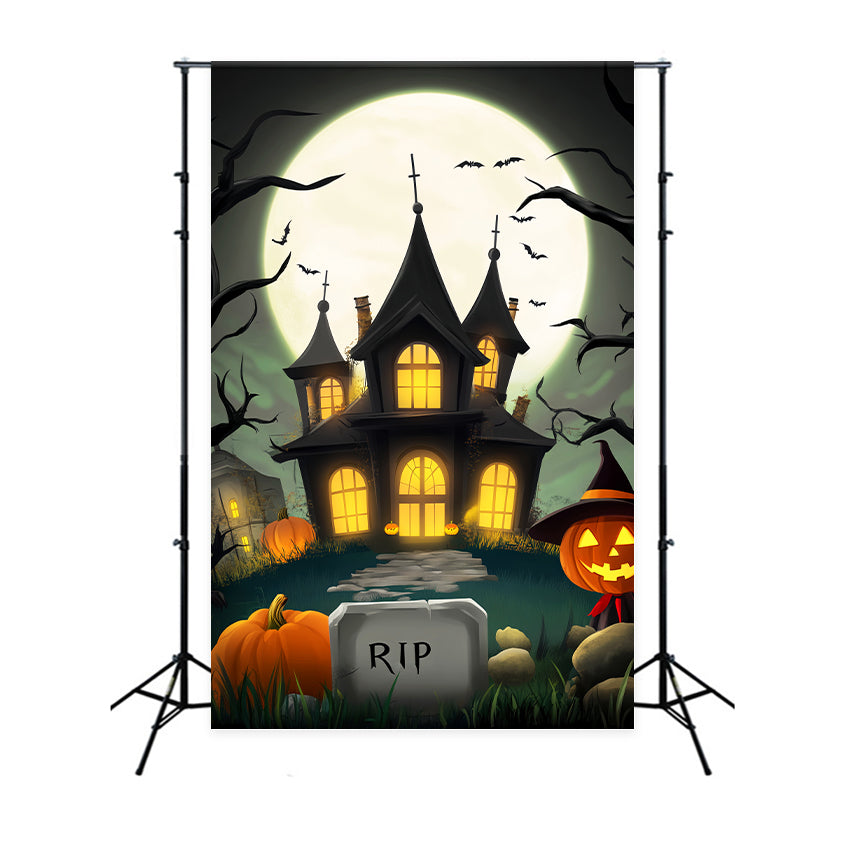 Spukwald Fotohintergrund Cartoon-Villa Vollmond Halloween-Fotografie Fotohintergrund LXX59-123