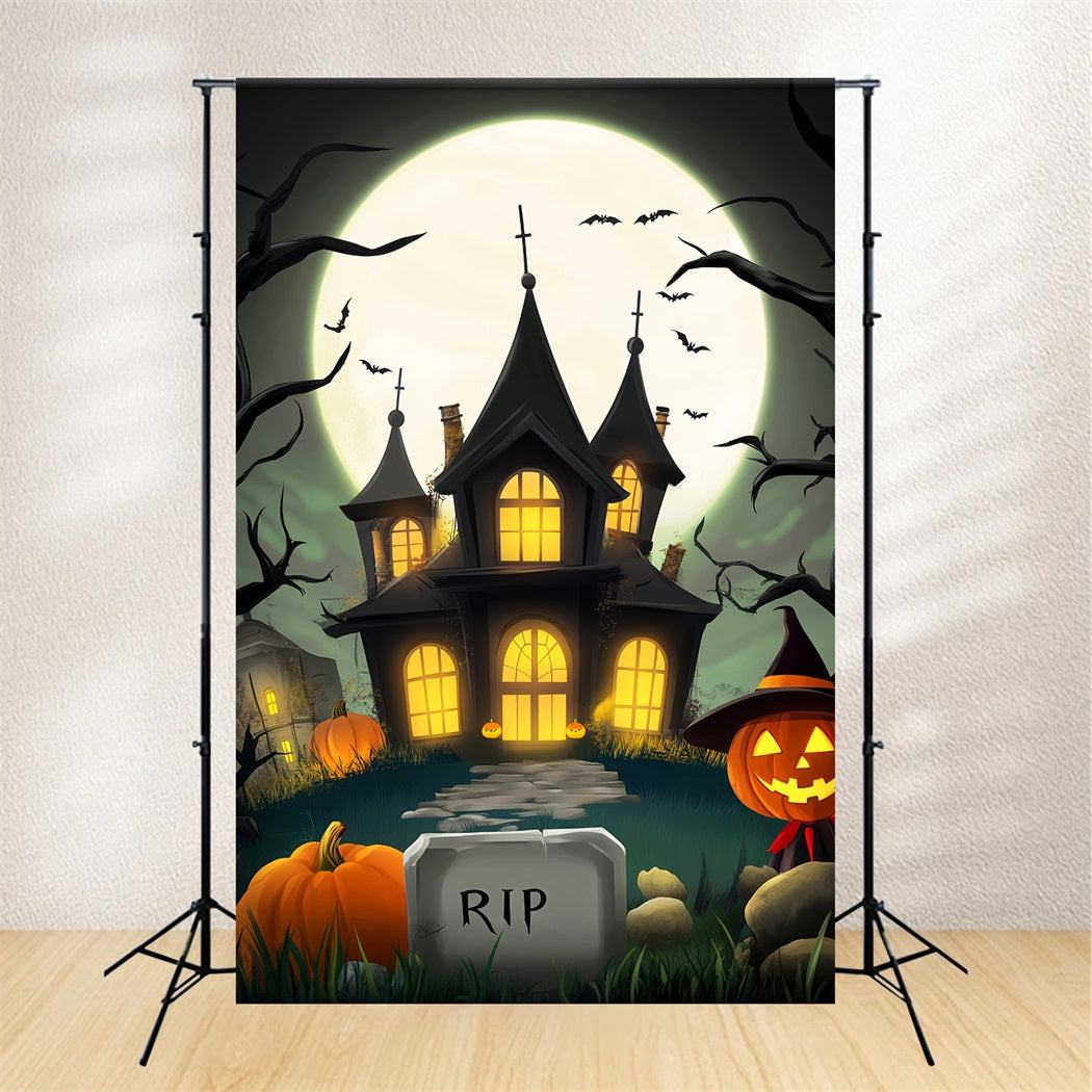 Spukwald Fotohintergrund Cartoon-Villa Vollmond Halloween-Fotografie Fotohintergrund LXX59-123
