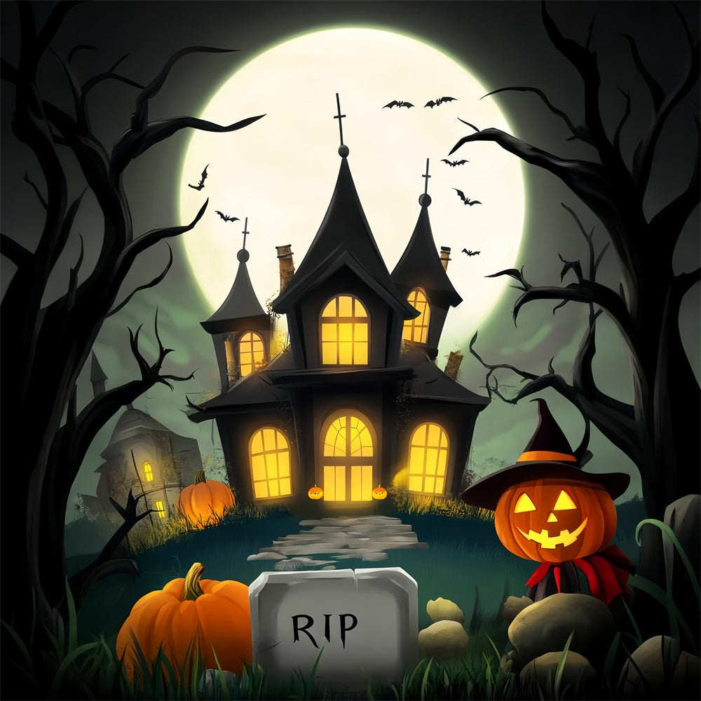 Spukwald Fotohintergrund Cartoon-Villa Vollmond Halloween-Fotografie Fotohintergrund LXX59-123
