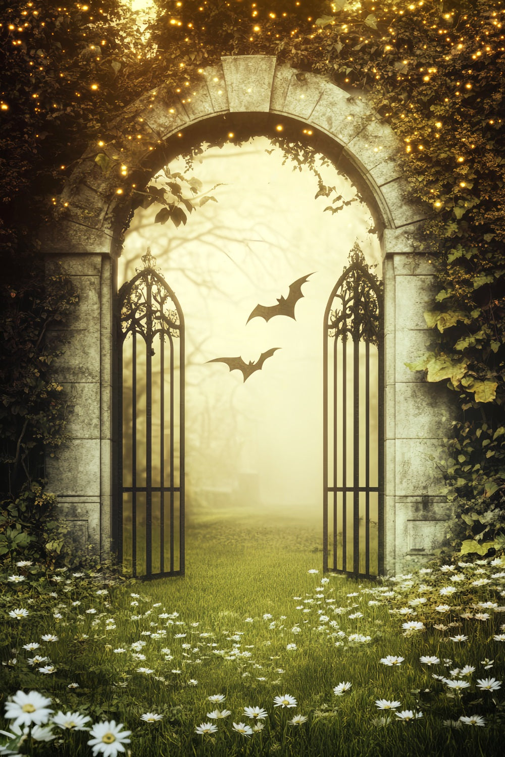 Spukwald Fotohintergrund Goldenem Licht Efeubogen Halloween-Fotohintergründe LXX59-126