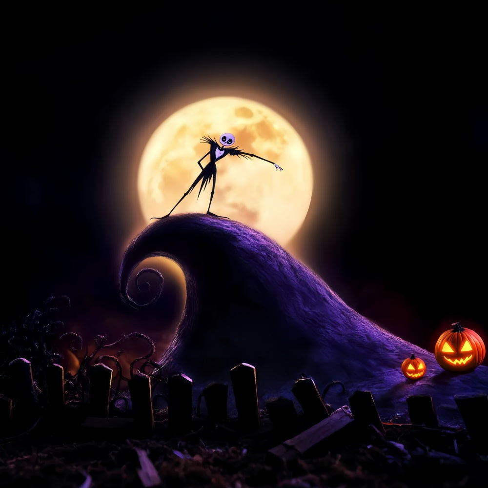 Friedhof Fotohintergrund Skelettkönig Vollmondhügel Halloween Fotohintergrund LXX59-129