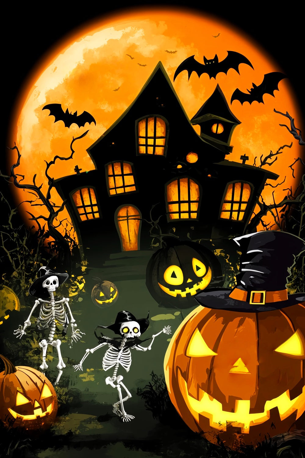 Spukwald Fotohintergrund Spukvilla Skelettparade Halloween-Fotohintergrund LXX59-131
