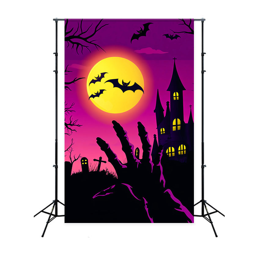 Spukwald Fotohintergrund Zombiehand Friedhof Fledermäusen Halloween-Fotohintergründe LXX59-133
