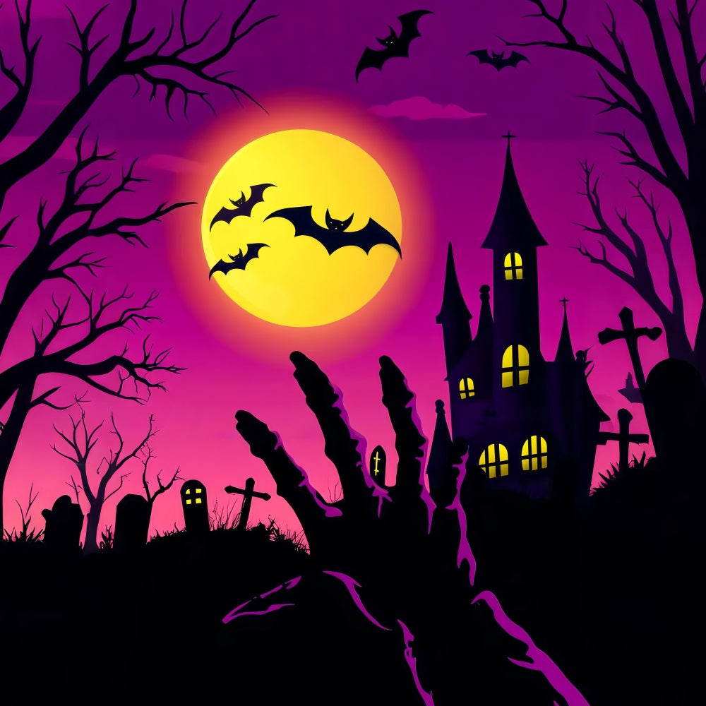 Spukwald Fotohintergrund Zombiehand Friedhof Fledermäusen Halloween-Fotohintergründe LXX59-133