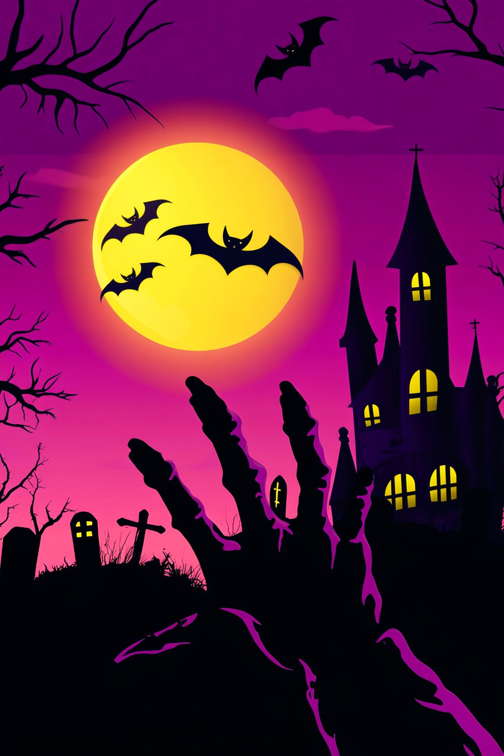Spukwald Fotohintergrund Zombiehand Friedhof Fledermäusen Halloween-Fotohintergründe LXX59-133