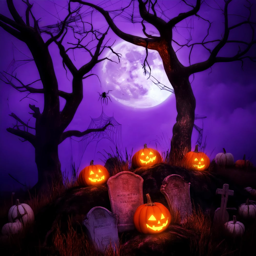 Spukwald Fotohintergrund Kürbislaternen Friedhof Mond Halloween-Hintergründe LXX59-140