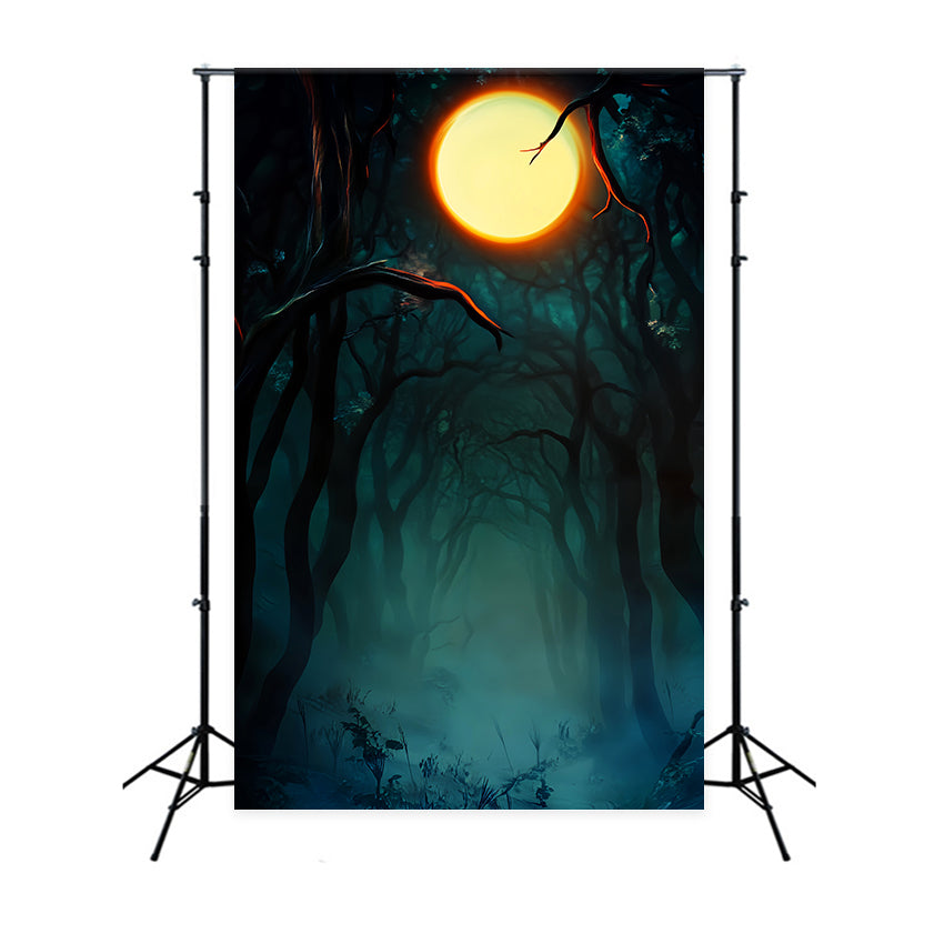Spukwald Fotohintergrund Dunkler Spukwald Vollmond Halloween-Mond Fotohintergrund LXX59-142