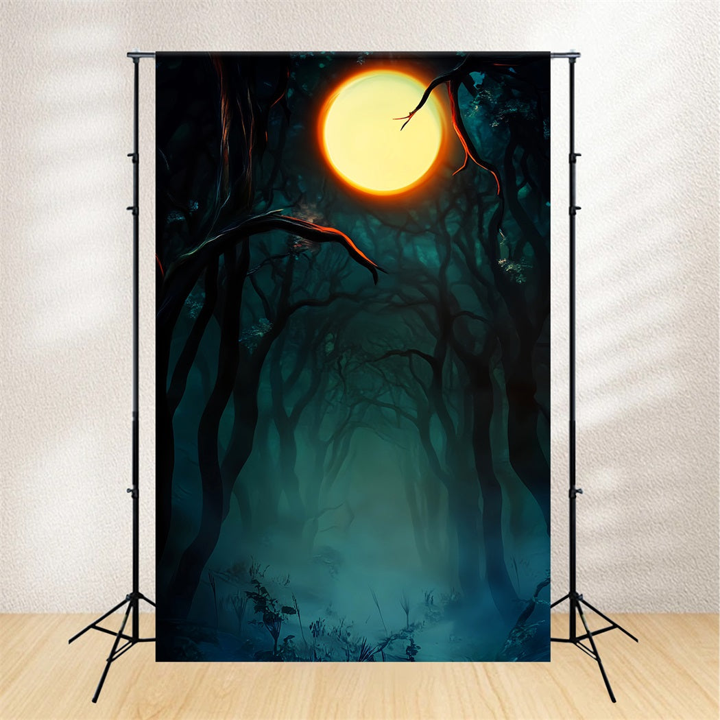 Spukwald Fotohintergrund Dunkler Spukwald Vollmond Halloween-Mond Fotohintergrund LXX59-142