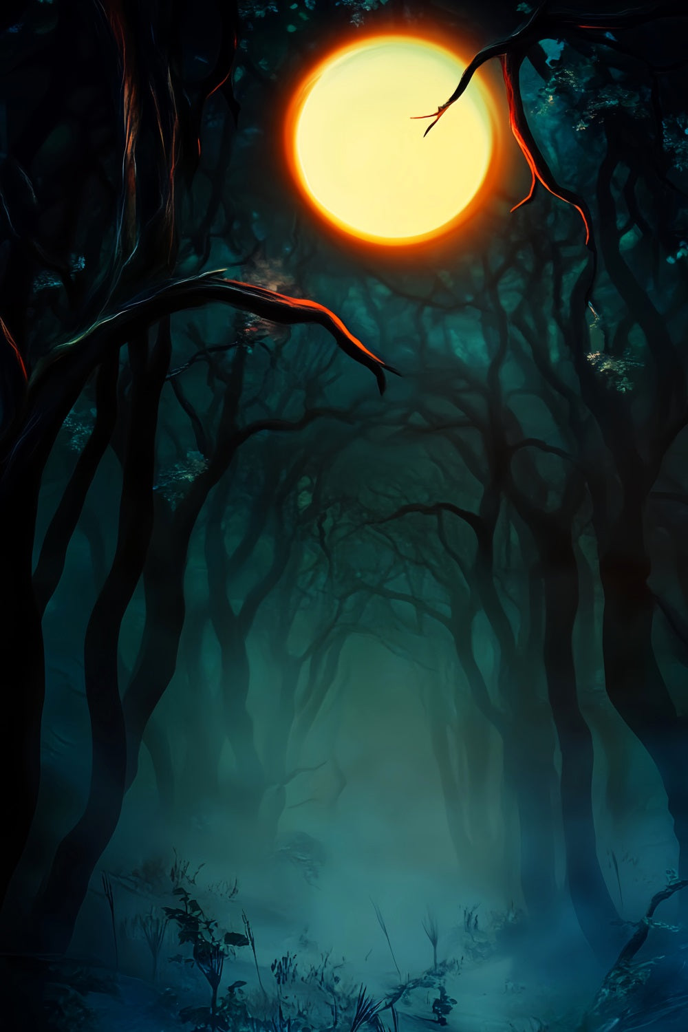 Spukwald Fotohintergrund Dunkler Spukwald Vollmond Halloween-Mond Fotohintergrund LXX59-142
