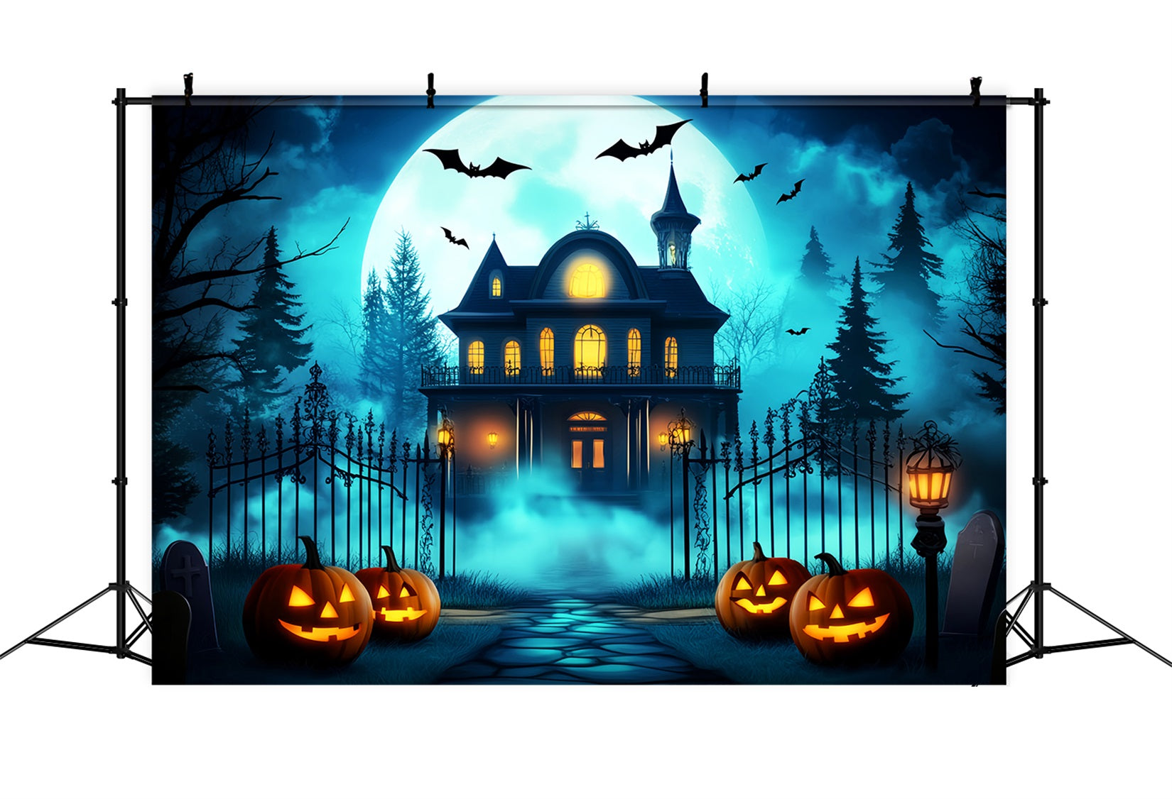 Halloween-Farben Fotohintergrund Leuchtende Kürbislaternen Tor Halloween-Fotohintergründe LXX59-144