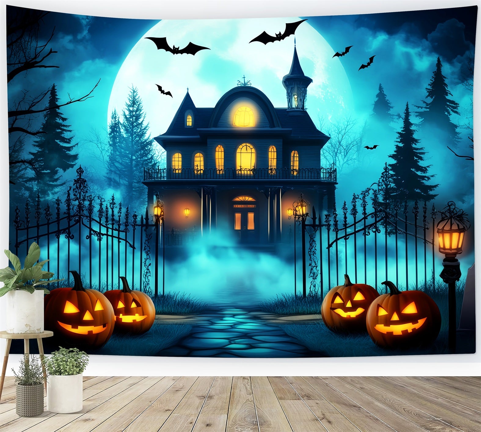 Halloween-Farben Fotohintergrund Leuchtende Kürbislaternen Tor Halloween-Fotohintergründe LXX59-144