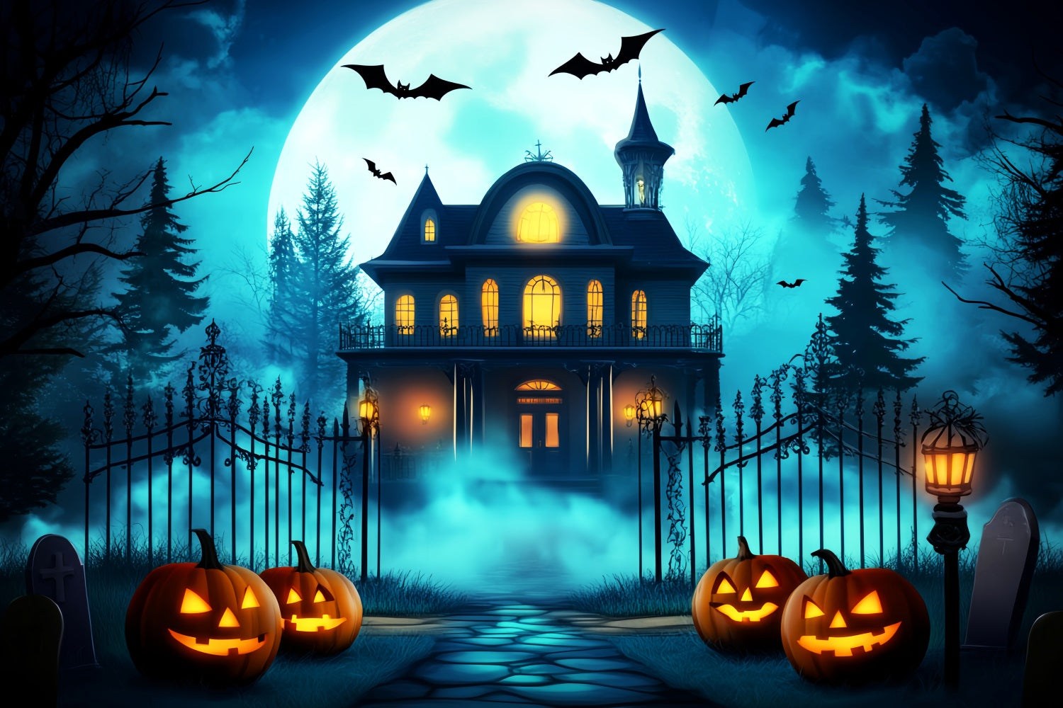 Halloween-Farben Fotohintergrund Leuchtende Kürbislaternen Tor Halloween-Fotohintergründe LXX59-144