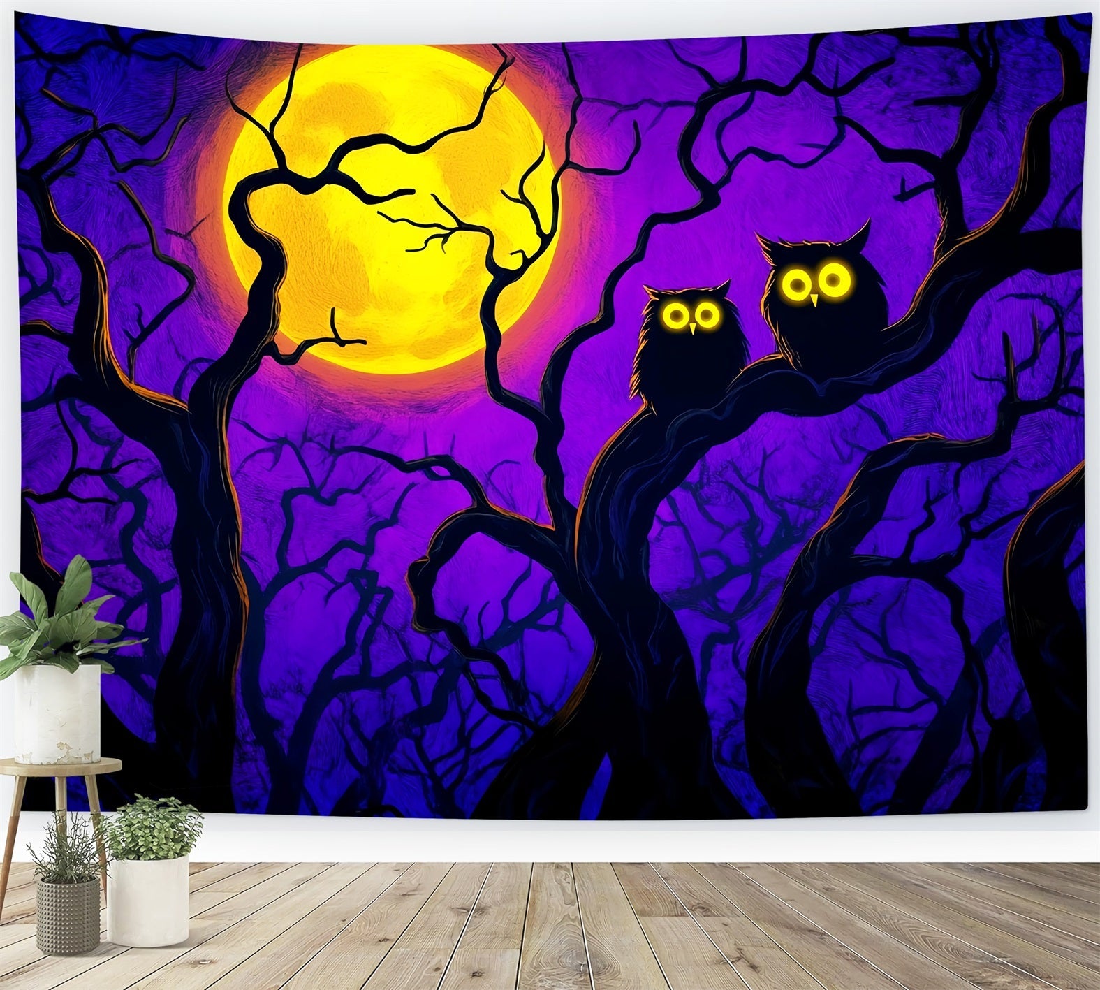 Halloween-Farben Fotohintergrund Helle Mondlicht-Eulen Äste Halloween-Mond Fotohintergrund LXX59-145